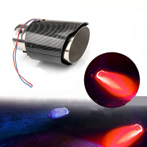 Red/Blue Light Carbon Fiber Car LED Exhaust Muffler Tip Tail Pipe Car Refit Single Outlet Straight Throat Exhaust Pipe