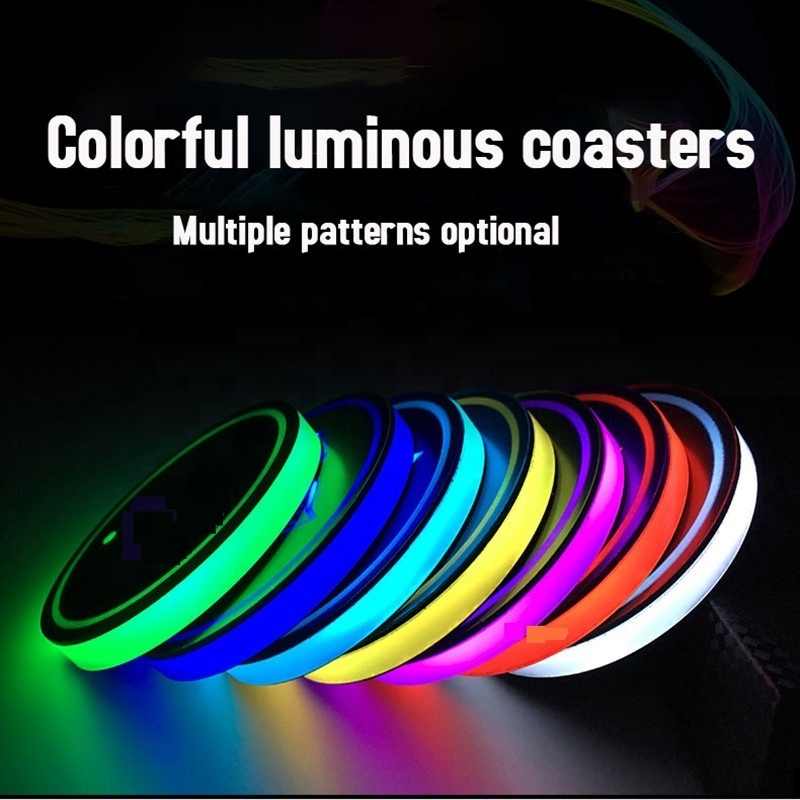 Custom LED Colorful USB Charge Bottle Mat Pad  Car Cup coasters Holder Lights led car logo Cup lights