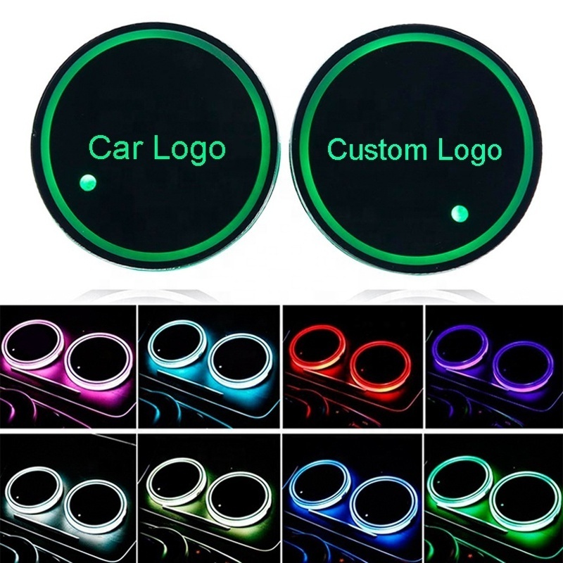 Custom LED Colorful USB Charge Bottle Mat Pad  Car Cup coasters Holder Lights led car logo Cup lights