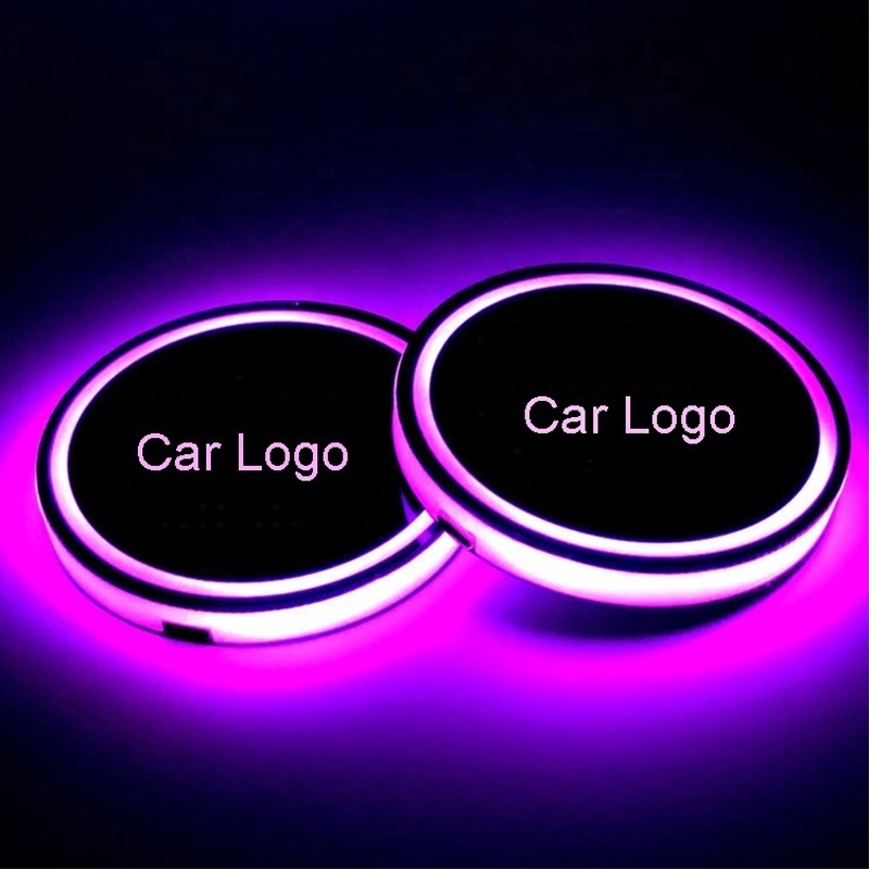 Custom LED Colorful USB Charge Bottle Mat Pad  Car Cup coasters Holder Lights led car logo Cup lights