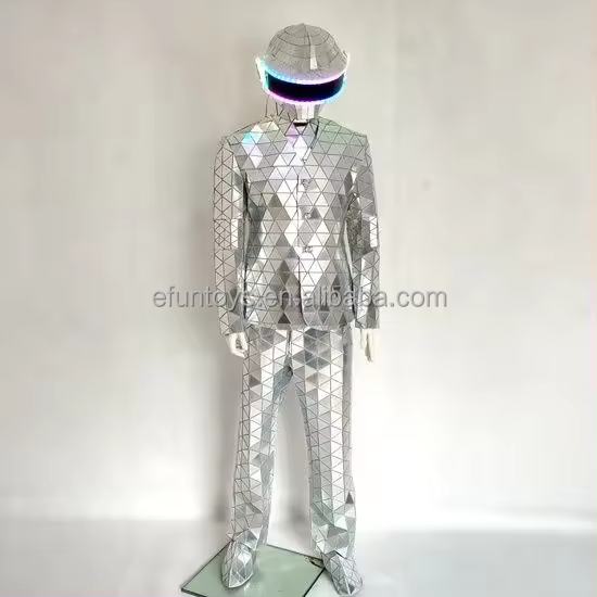 efun MOQ 1 PCS led Silver Mirror Man Costumes real Led Robot Stilt Walker Costume for Adults Women men Cosplay