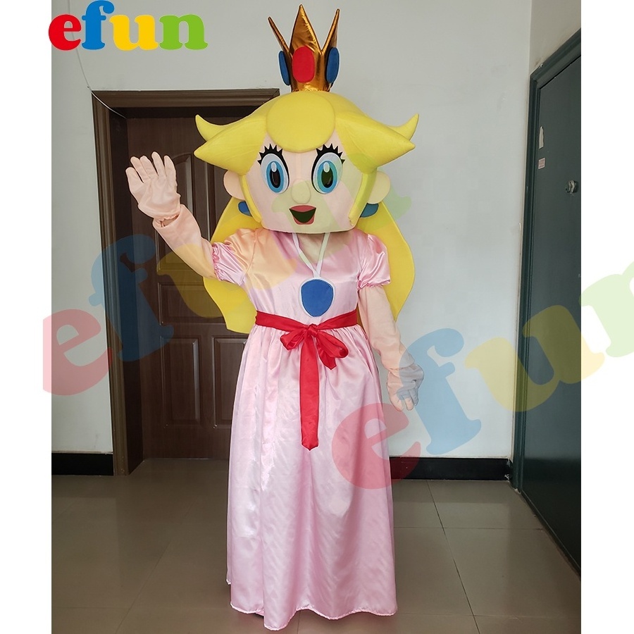 Efun MOQ 1 PC Custom  Princess Girl Mascot Costume Game Character Plush Mario Bros Princess Cartoon Cosplay costume for kids