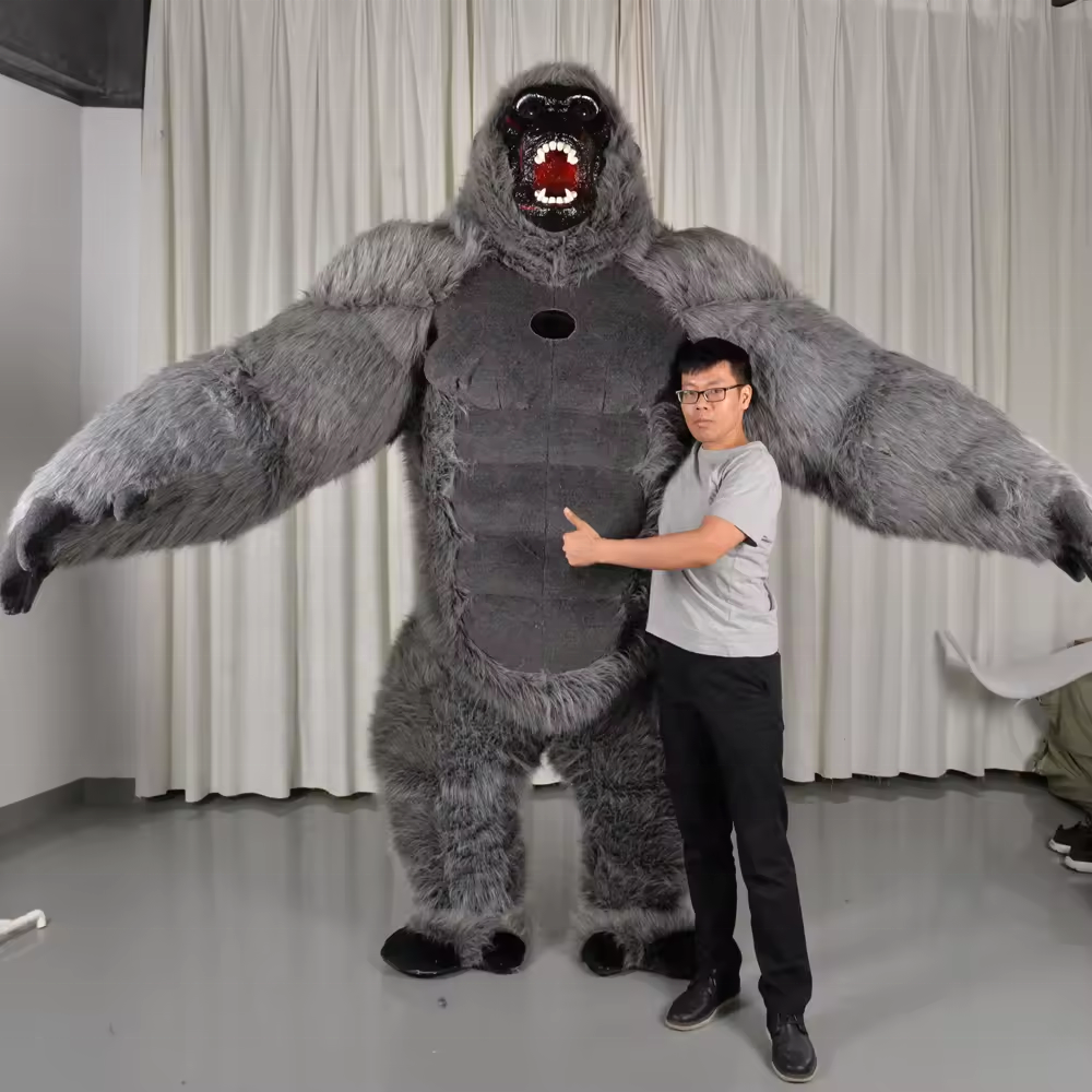 Efun Inflatable King Kong Realistic Gorilla Mascot Costume Fursuit Plush Party Unisex Animal Huge Inflatable Costume for Adults