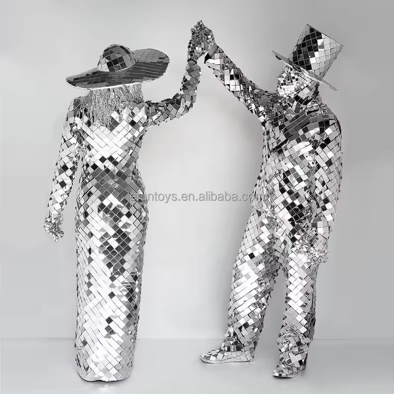 efun MOQ 1 PCS Special Custom Performance Dance Show Body suit Led Glass Event Female Clothing Mirror Costume For Party