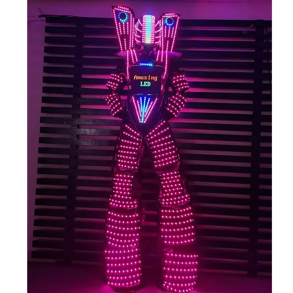 MOQ 1 PCS Factory LED Stilts Walker robot suit party led robot costume stage clothes luminous costume for dance performance