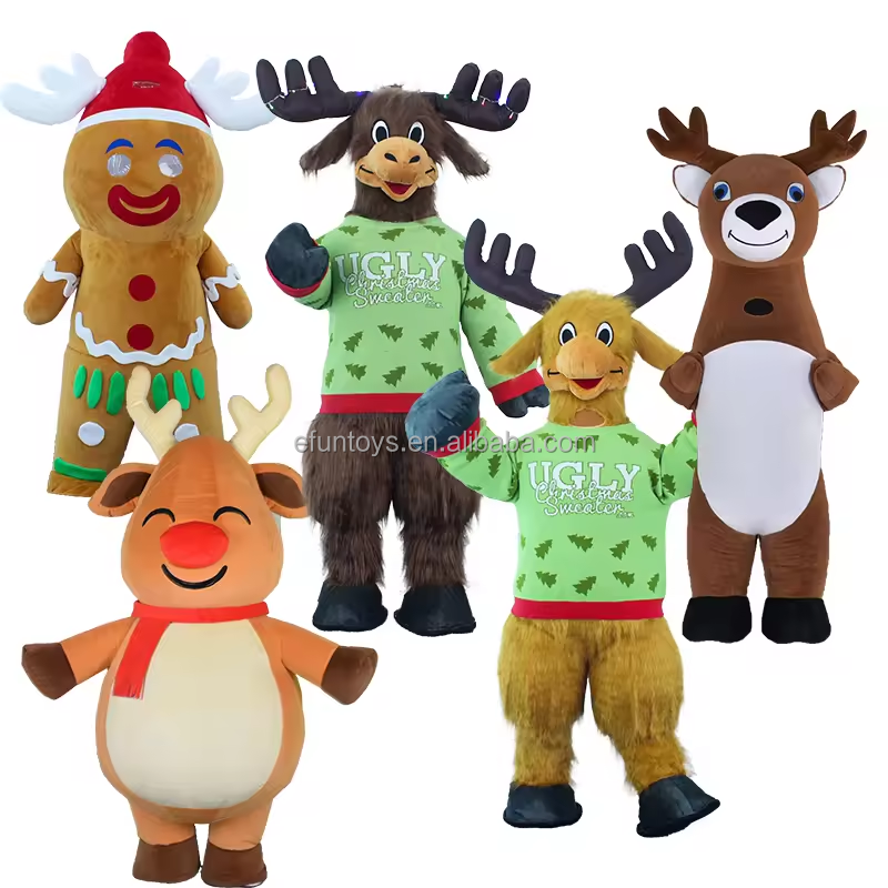 efun 2m 2.6m Inflatable Christmas Santa Claus Snowman Reindeer Elk Deer Moose Mascot Costume Character Animal Cartoon For Adult