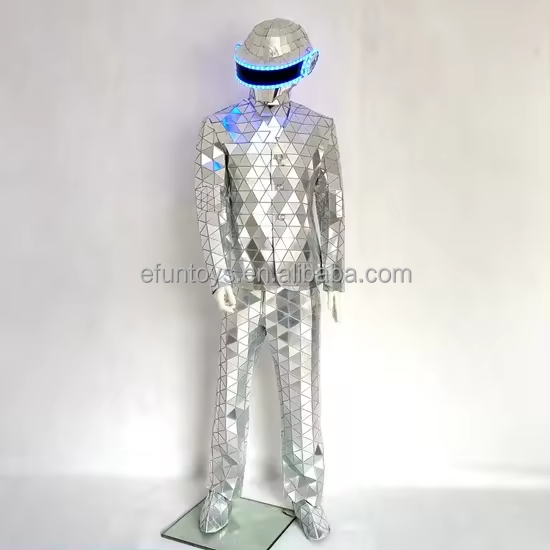 efun MOQ 1 PCS led Silver Mirror Man Costumes real Led Robot Stilt Walker Costume for Adults Women men Cosplay