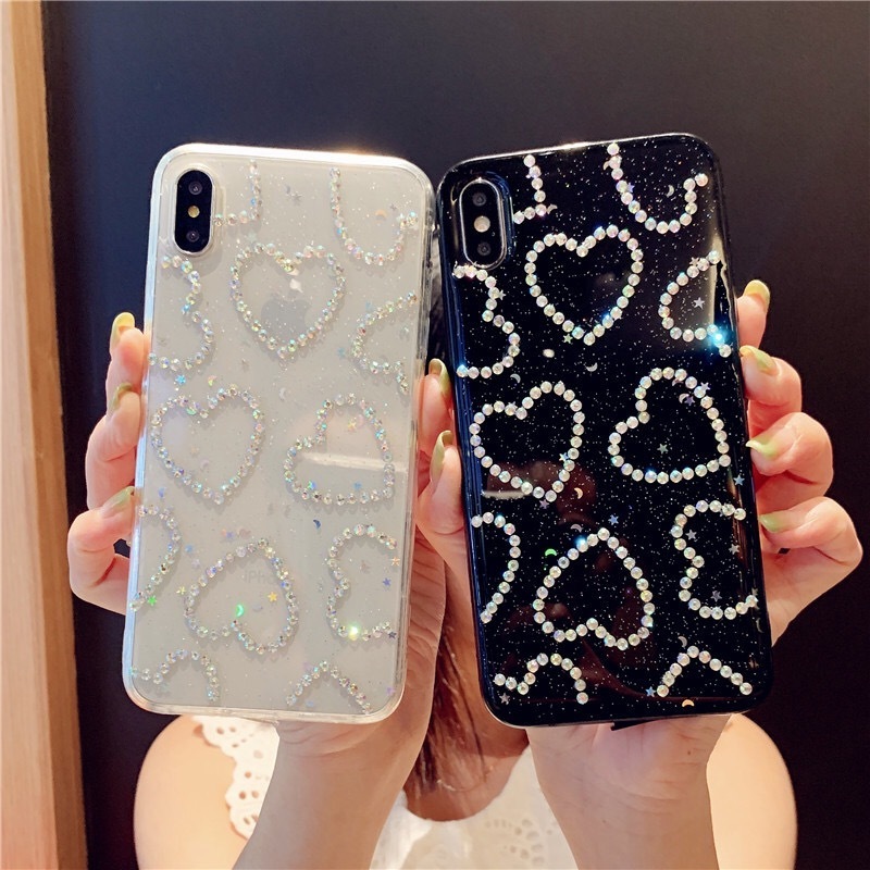 Ins Fashion Glitter Love Heart Rhinestone Phone Case For iPhone 15 14 12 11pro 13 promax X XS XR XS Max 6 6S 7 8 Plus