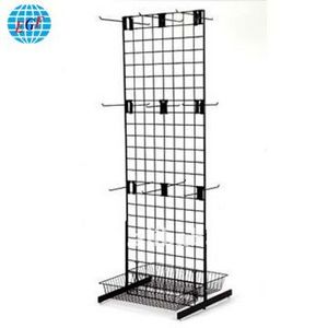 Double Sided Metal Handbag Display Rack with Hooks and Baskets