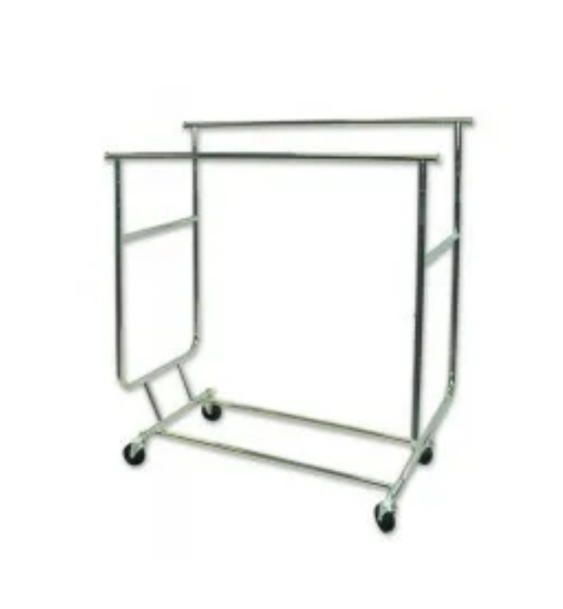 2 rails adjustable rolling clothing Z garment display racks with wheels