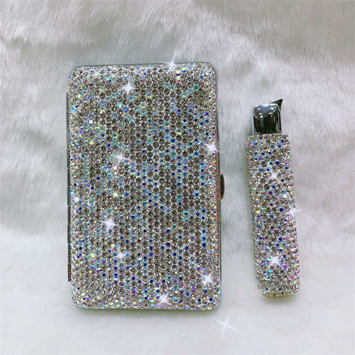 Ea037 Gas Thin Fashion Women Cigarette Luxury Case with Designer Cigar Bling Diamond Rhinestone Lighter Case