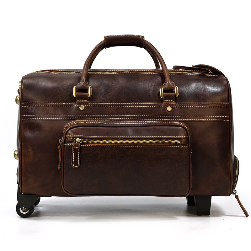 Ga128 wholesale vintage men high capacity luggage tolley bags storage cow leather suitcase travel bags custom business