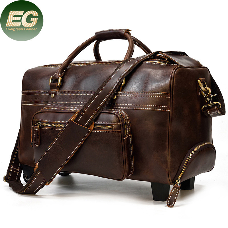 Ga128 wholesale vintage men high capacity luggage tolley bags storage cow leather suitcase travel bags custom business