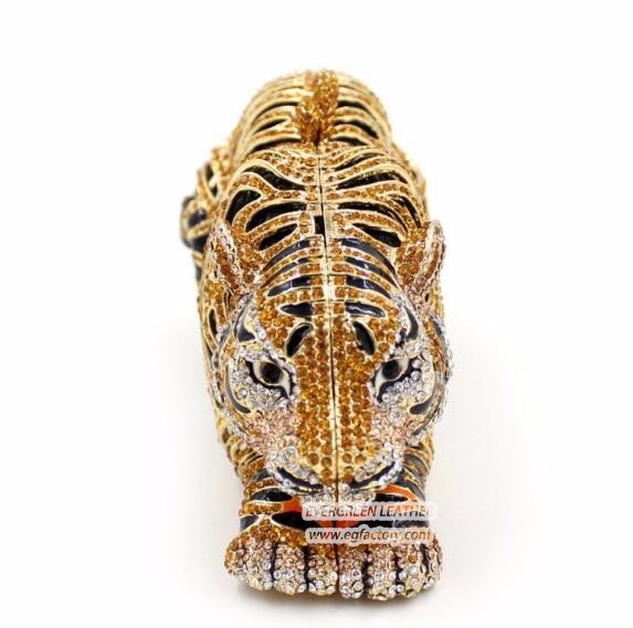 Luxury Artificial Rhinestone animal design Evening Bag tiger Shape Crystal Party bags LEB729