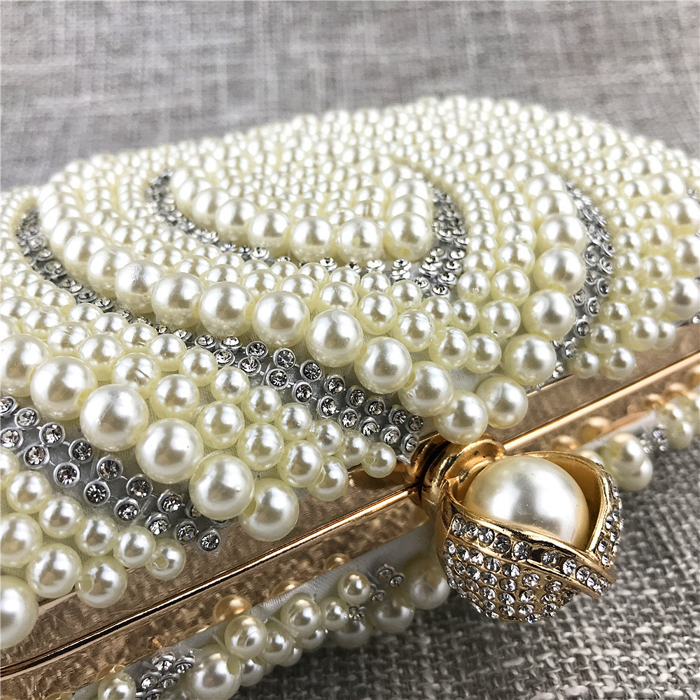 PEB28 Womens beach party beaded rhinestone hand bags clutch bridal purse with pearls beads pearl evening bag