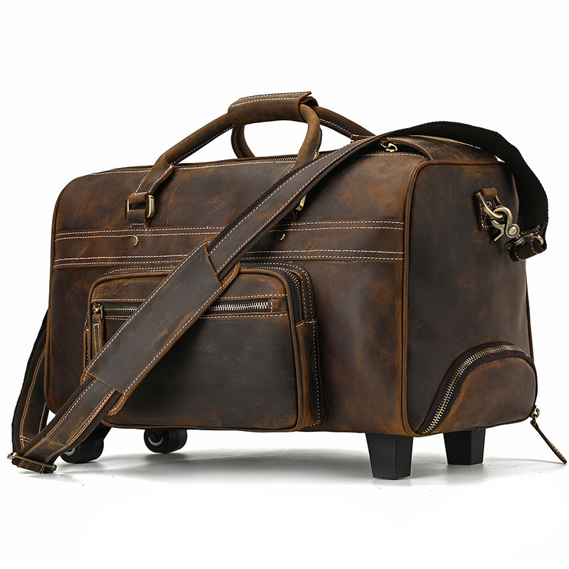 Ga128 wholesale vintage men high capacity luggage tolley bags storage cow leather suitcase travel bags custom business