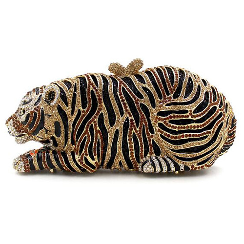 Luxury Artificial Rhinestone animal design Evening Bag tiger Shape Crystal Party bags LEB729