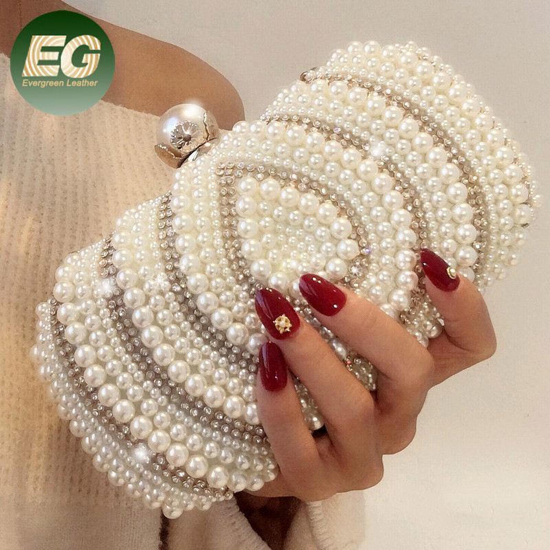 PEB28 Womens beach party beaded rhinestone hand bags clutch bridal purse with pearls beads pearl evening bag