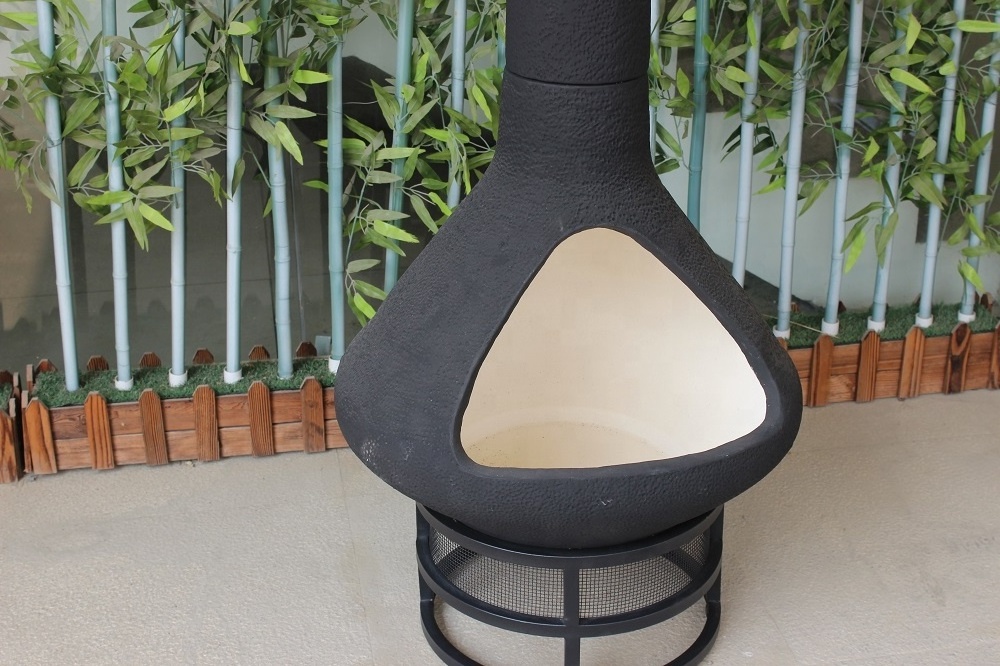 SEB Black Clay Chiminea Wood Fire Exterior Moderna, Jardin Outdoor Mexican Chimenea Garden Fire Pit Patio Heaters