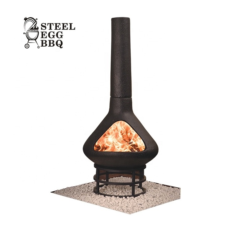 SEB Black Clay Chiminea Wood Fire Exterior Moderna, Jardin Outdoor Mexican Chimenea Garden Fire Pit Patio Heaters