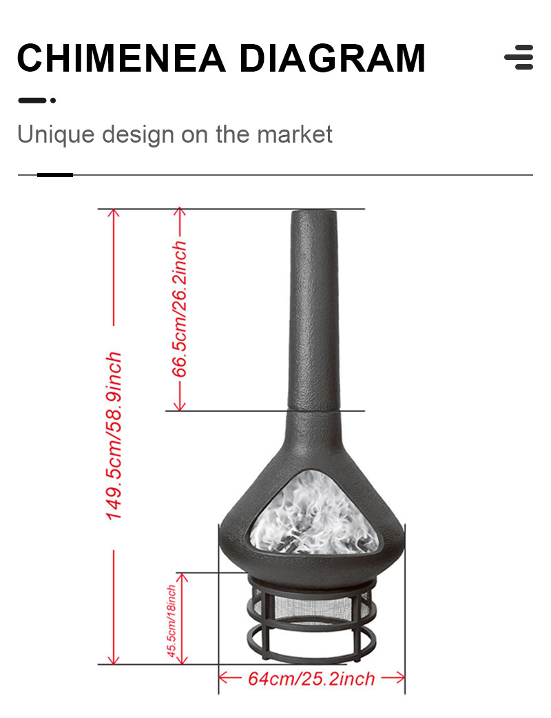 SEB Black Clay Chiminea Wood Fire Exterior Moderna, Jardin Outdoor Mexican Chimenea Garden Fire Pit Patio Heaters