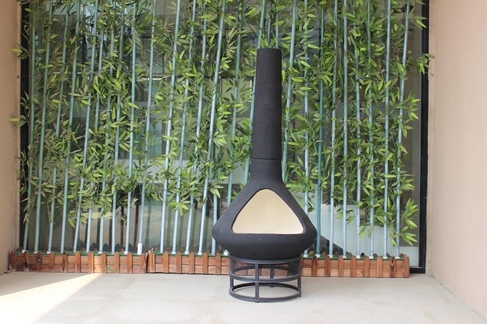 SEB Black Clay Chiminea Wood Fire Exterior Moderna, Jardin Outdoor Mexican Chimenea Garden Fire Pit Patio Heaters