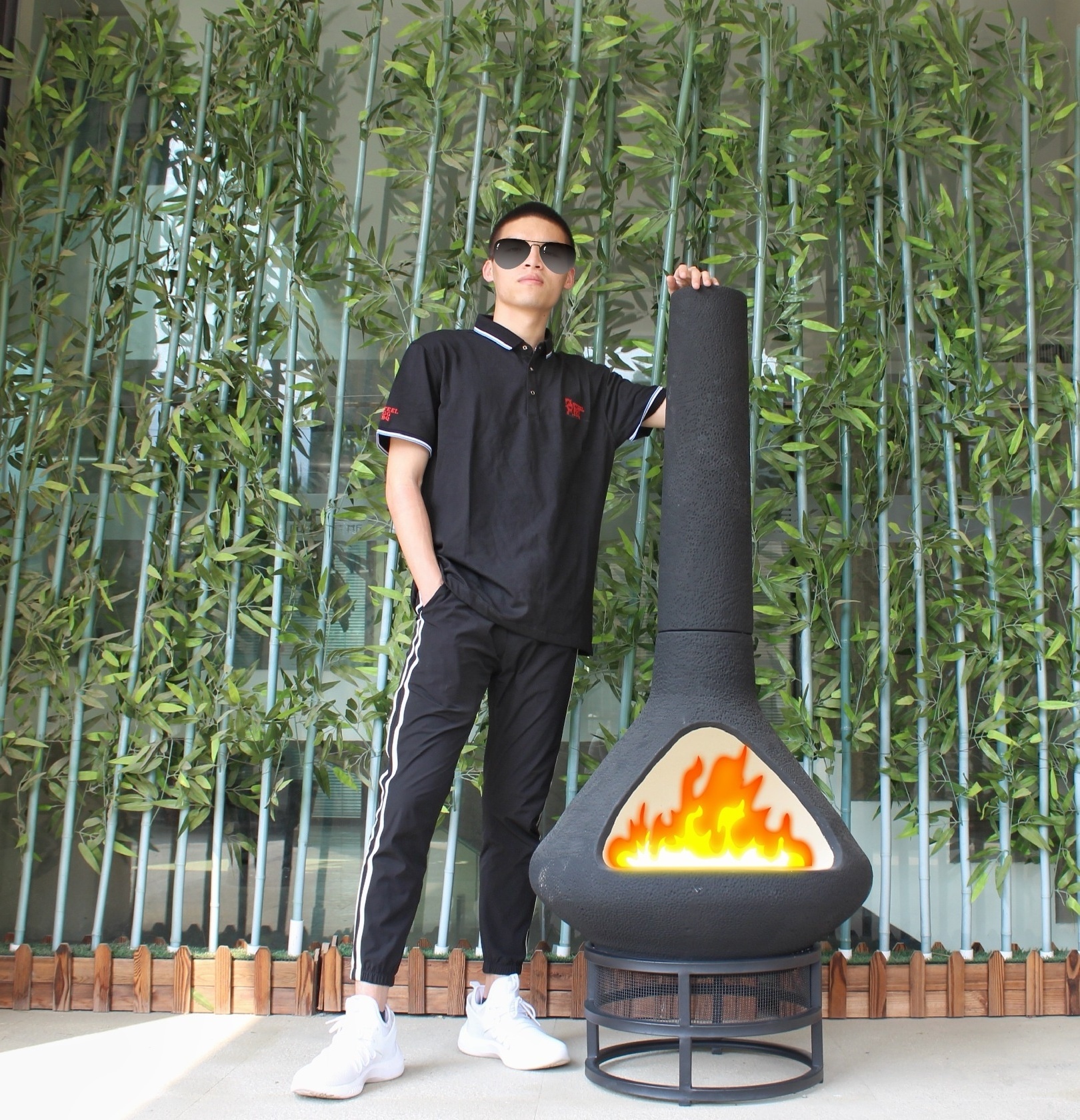 SEB KAMADO Mexican Clay Chiminea firepit, Outdoor Decorativa Mexican Chimenea Fire Pit with Chimney, Chimenea de Lena