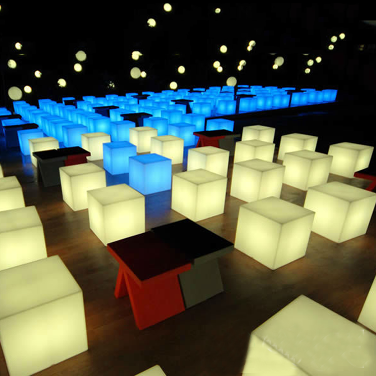 Lighted up Cube Stool Seat Chair Glowing LED Cube Furniture LED Table Lamp Rechargeable Set