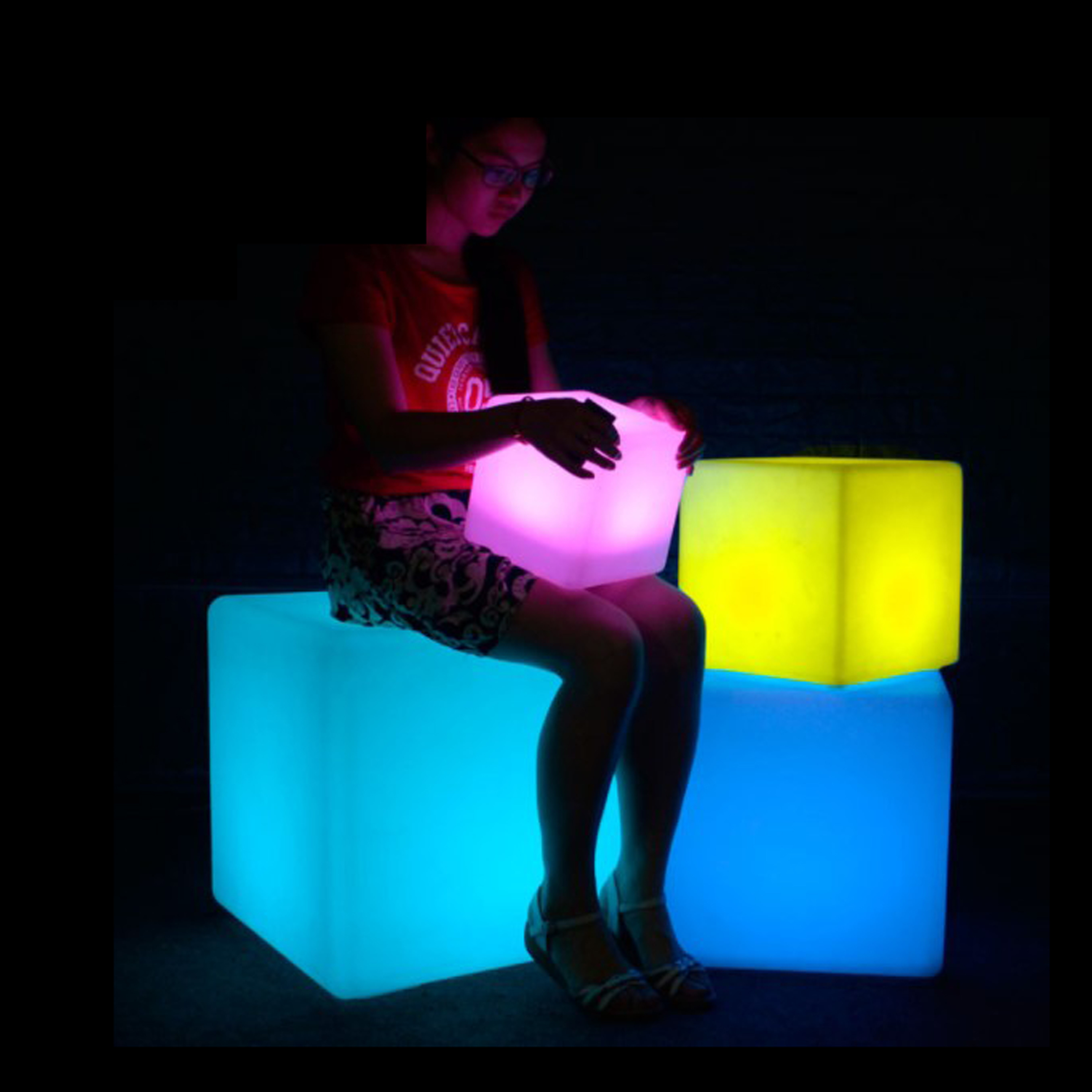 Lighted up Cube Stool Seat Chair Glowing LED Cube Furniture LED Table Lamp Rechargeable Set