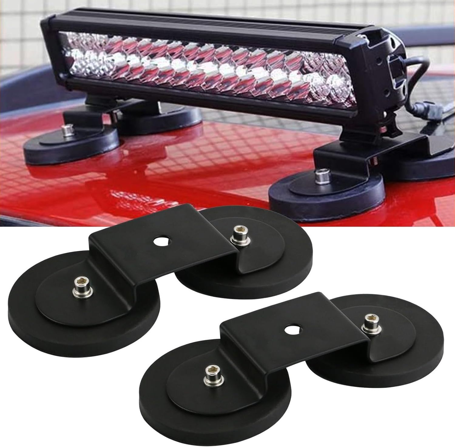 Magnetic Light Bar Mount Universal Work Light Mounting Brackets Strong Sucker Holder W/Rubber Boot for Off-Road Driving Lamp