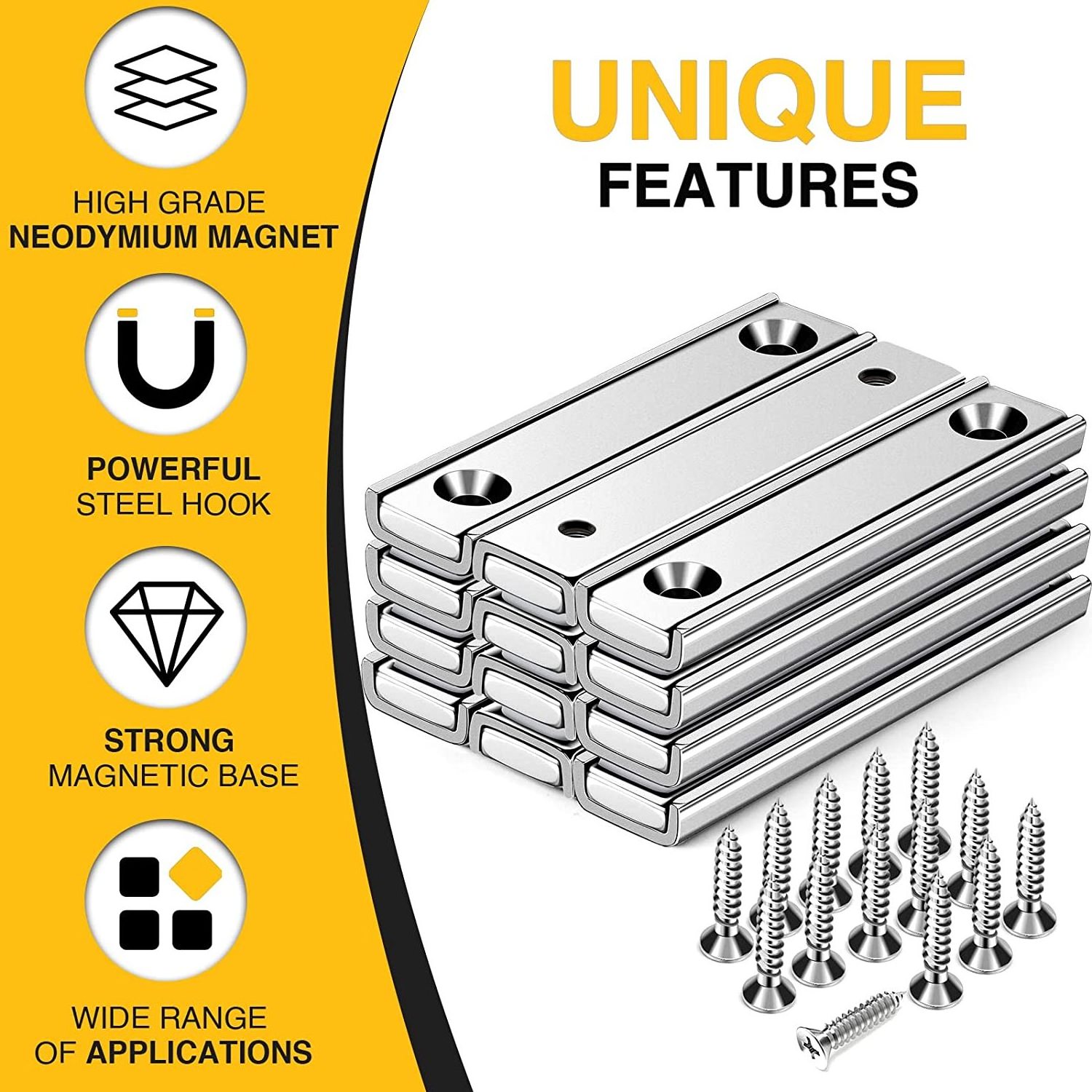 Neodymium Rectangular Pot Magnets with Counter Bore 60x13.5x5mm Bar Magnets with Countersunk Hole and Screws for Industrial