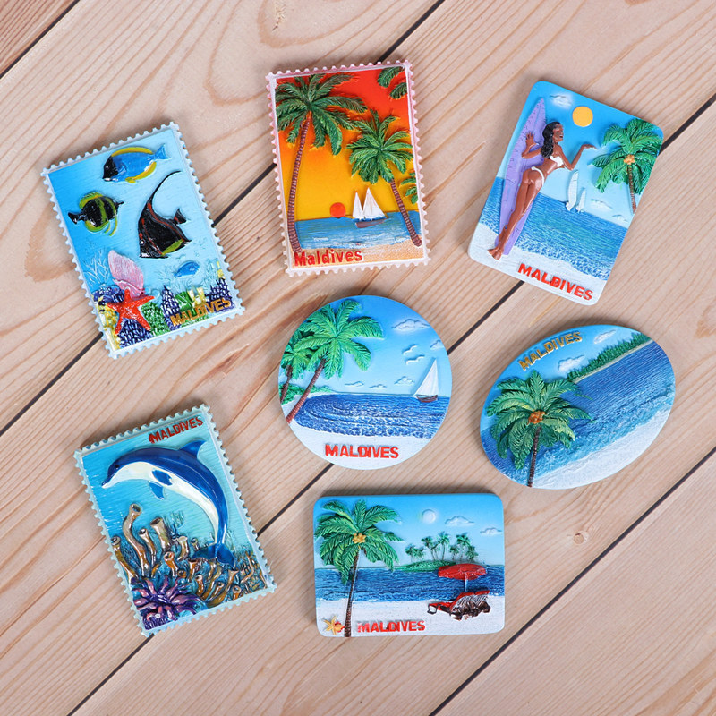 Maldives Philippines Thailand Tourism Souvenir Refrigerator Magnet Seaside Stereo Resin Refrigerator Magnetic Stickers