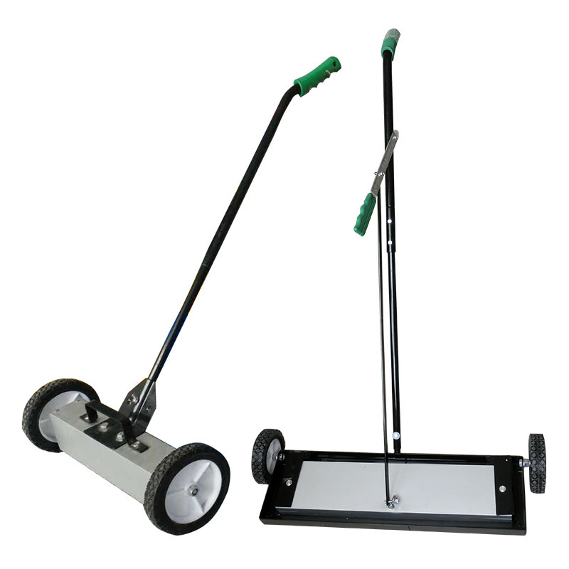 17 inch Rolling Magnetic Sweeper With Wheels Adjustable Handle Heavy Duty Magnet 8.8 lb Magnetic Sweeper