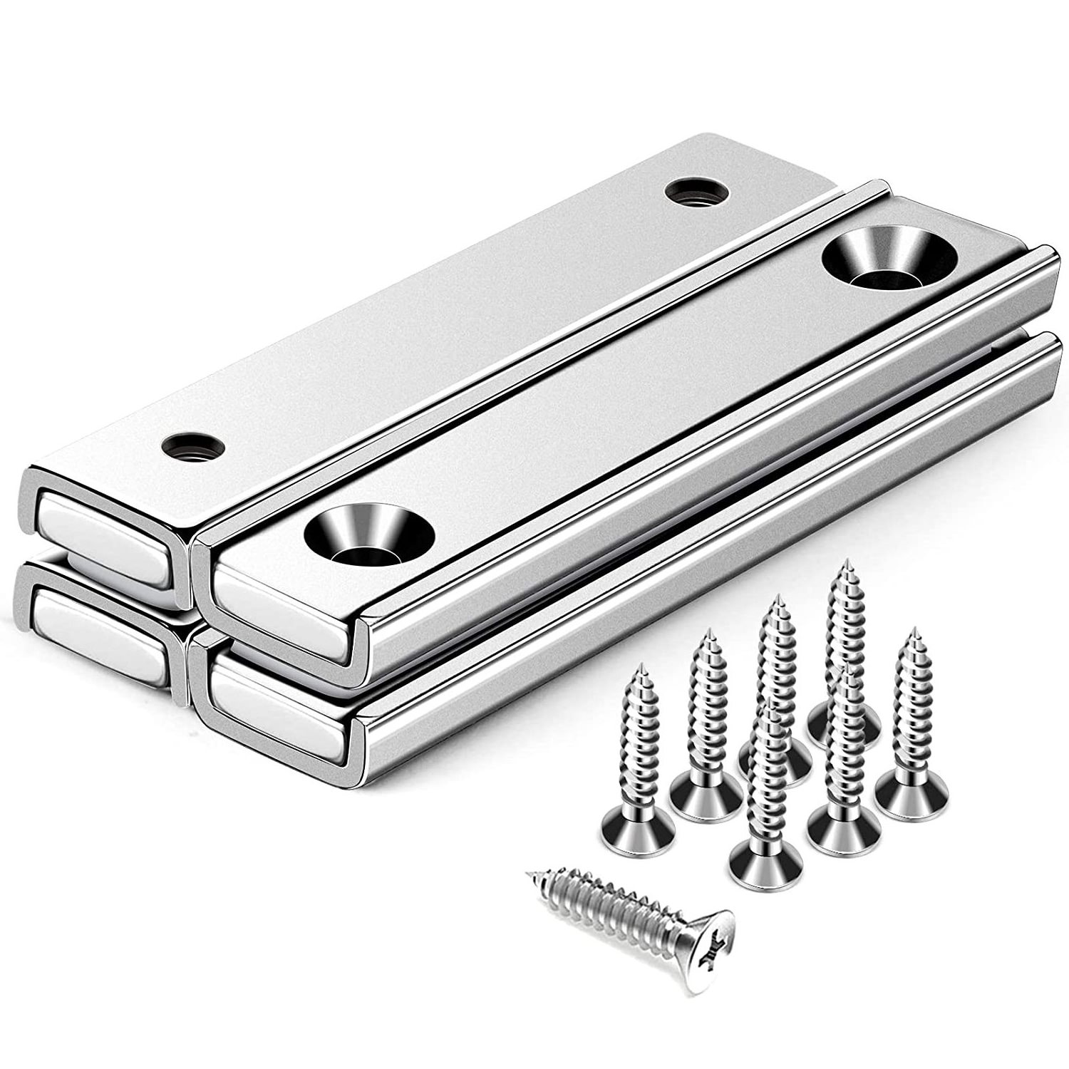 Neodymium Rectangular Pot Magnets with Counter Bore 60x13.5x5mm Bar Magnets with Countersunk Hole and Screws for Industrial