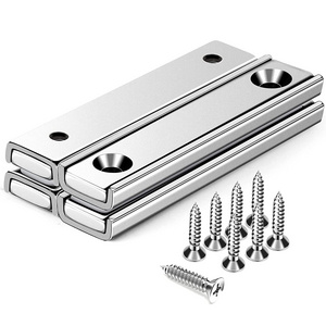 Neodymium Rectangular Pot Magnets with Counter Bore 60x13.5x5mm Bar Magnets with Countersunk Hole and Screws for Industrial