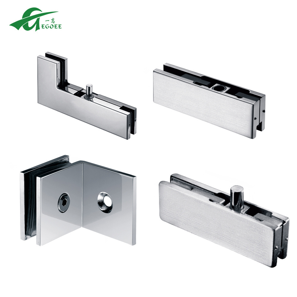 wholesale Stainless steel bathroow shower sliding glass folding door fittings Top Patch with Pin Bottom Patch Fitting Glass 10mm