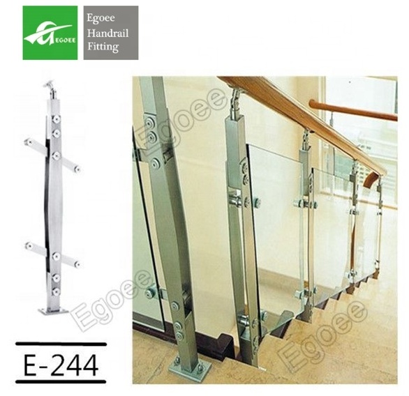 Foshan wholesale stainless steel stairs opaque glass balcony  balustrade fittings post