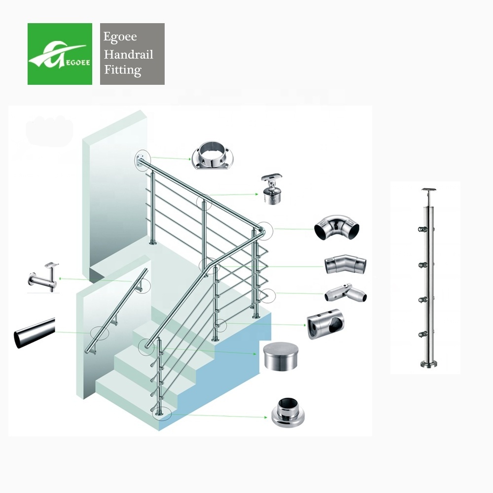 Outdoor stainless steel fittings   handrail post  accessories stainless steel Glass Railing for balcony or fencing  railing