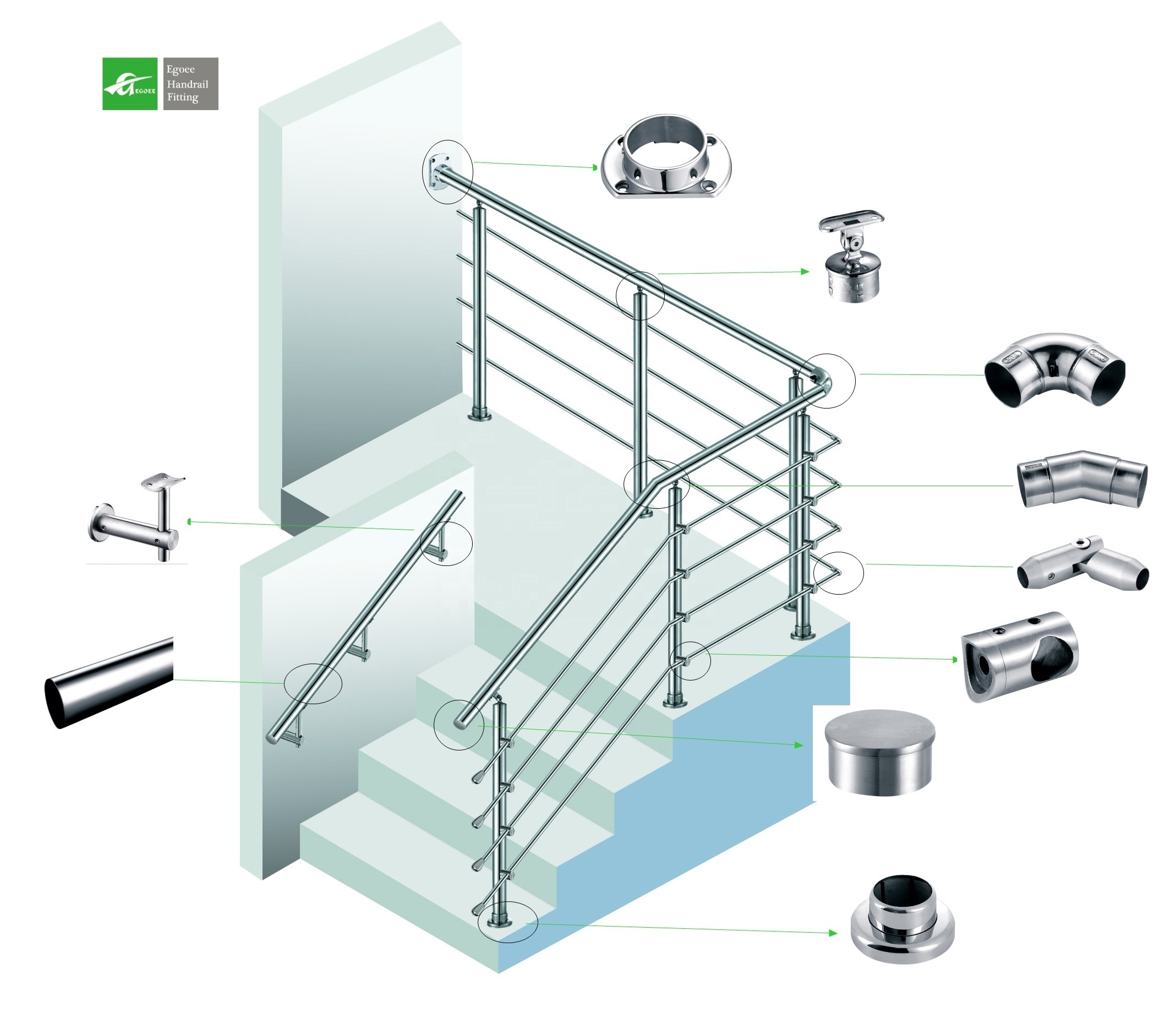 Outdoor stainless steel fittings   handrail post  accessories stainless steel Glass Railing for balcony or fencing  railing