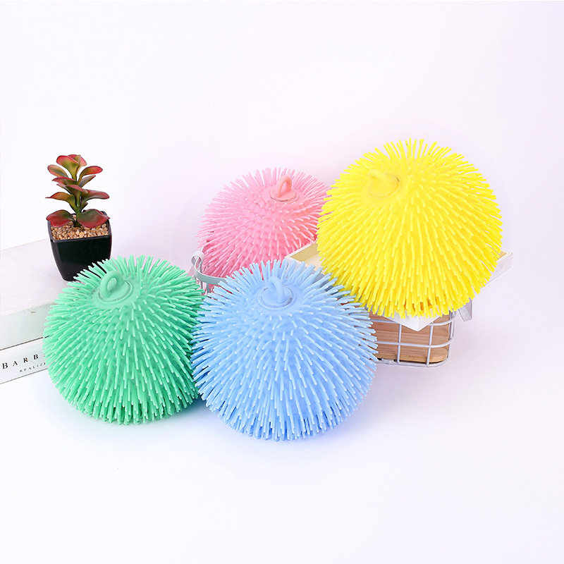 Colorful Funny Soft Big Size Fluffy Squeeze Toys TPR Decompression Kids Spiky Stress Puffer Ball