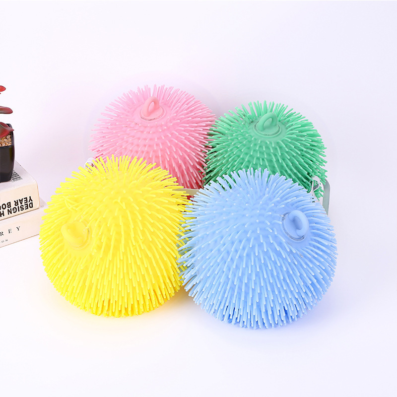 Colorful Funny Soft Big Size Fluffy Squeeze Toys TPR Decompression Kids Spiky Stress Puffer Ball