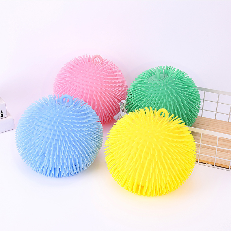 Colorful Funny Soft Big Size Fluffy Squeeze Toys TPR Decompression Kids Spiky Stress Puffer Ball