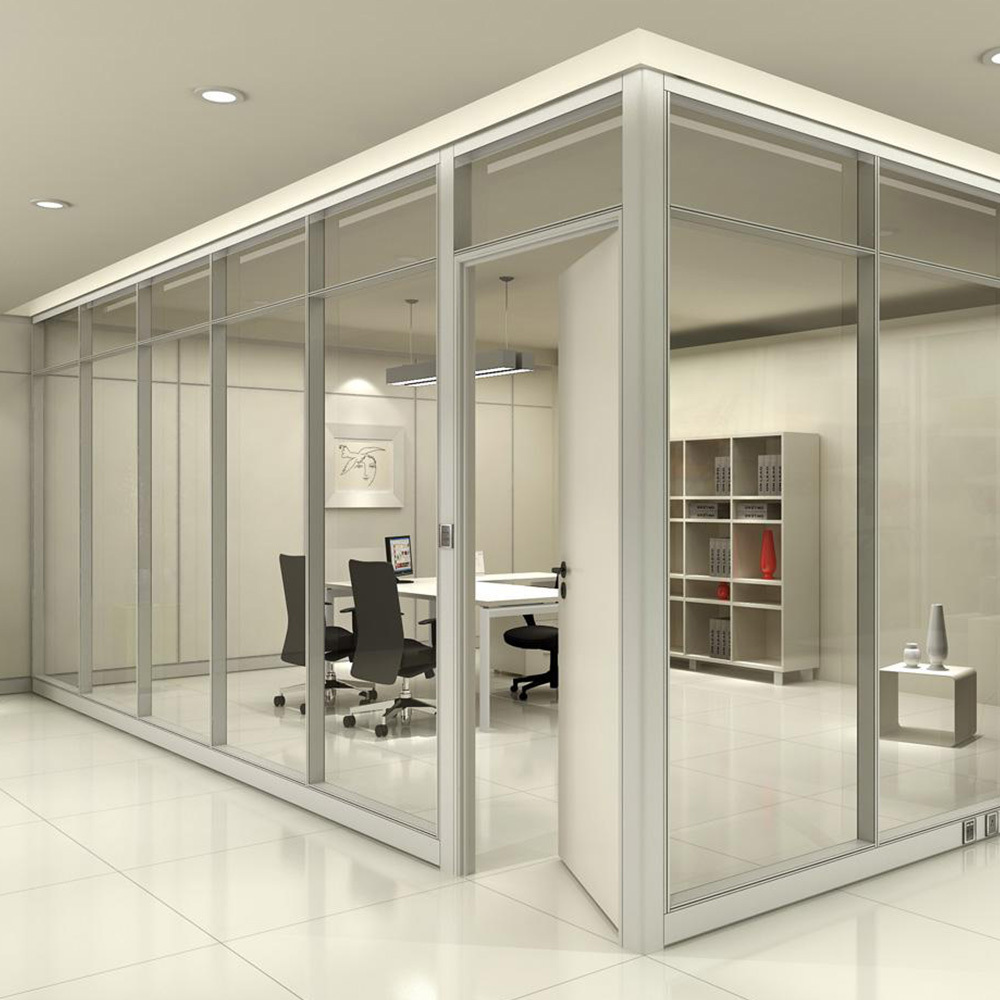 Customized meeting room soundproof clear aluminum frame demountable double glazing with blind for office glass wall Partitions