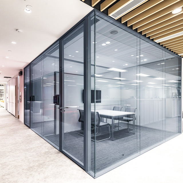 Double layer glazed partition wall for office meeting room acoustic glass partition