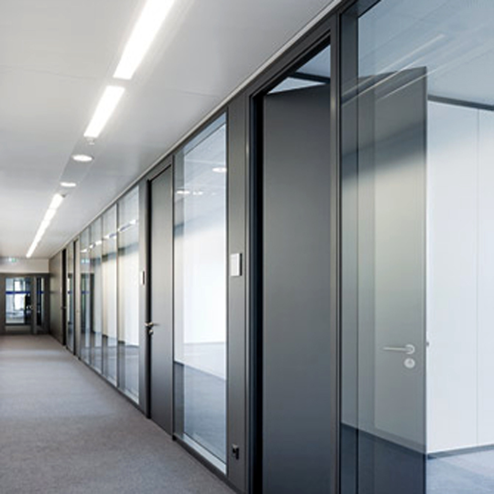 High quality anodized office glass partition with flush door design double glazed