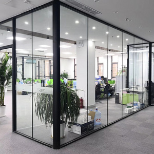 Full view office wall partition double layer glass without aluminum partition type