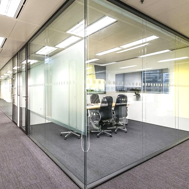 Double layer glazed partition wall for office meeting room acoustic glass partition