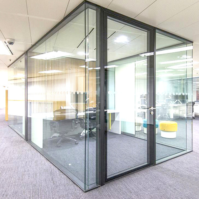 Double layer glazed partition wall for office meeting room acoustic glass partition