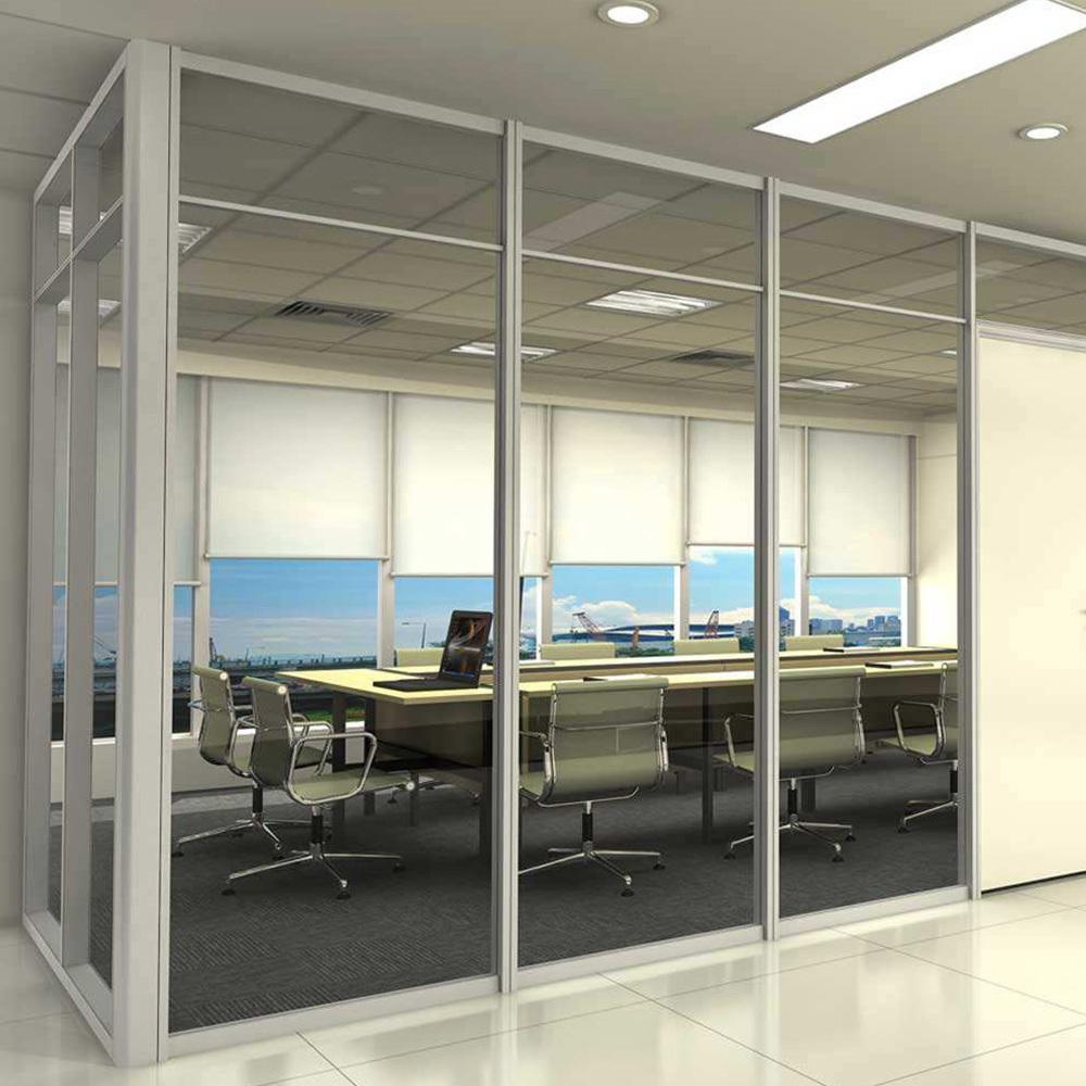 Customized meeting room soundproof clear aluminum frame demountable double glazing with blind for office glass wall Partitions