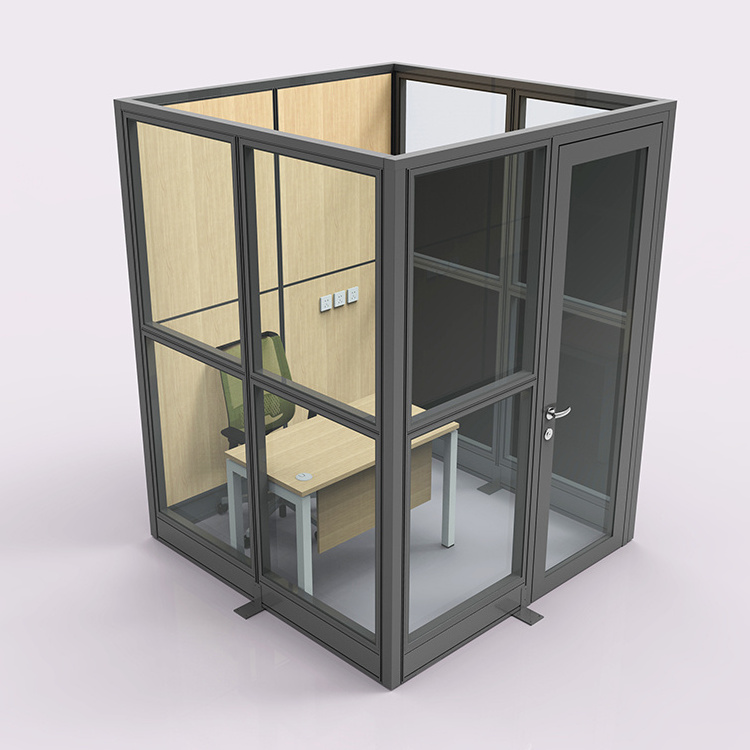 Customization office room partitions demountable aluminium frame half height Independence cubicle glass panel with doors